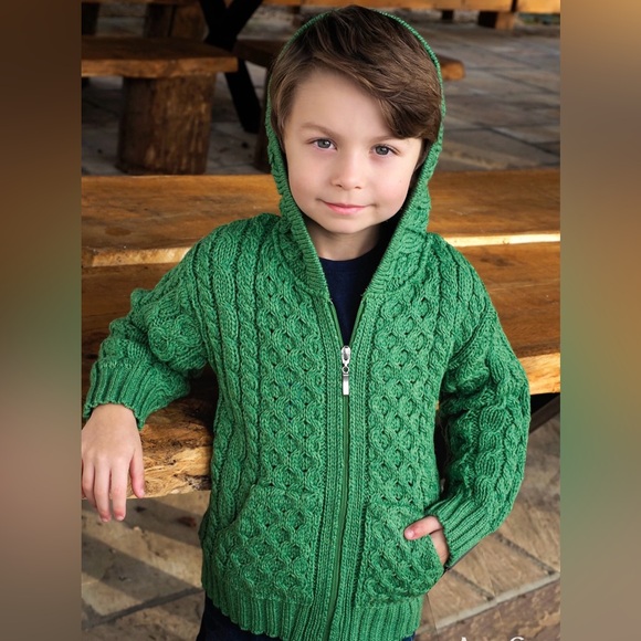 Aran Crafs 100% Merino Wool Sweater Full Zip Hoodie Unisex - Picture 2 of 2